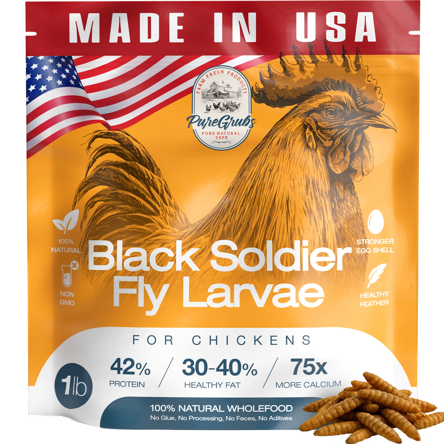 USA Grown Black Soldier Fly Larvae for Chickens - 100% Natural Dried Worms