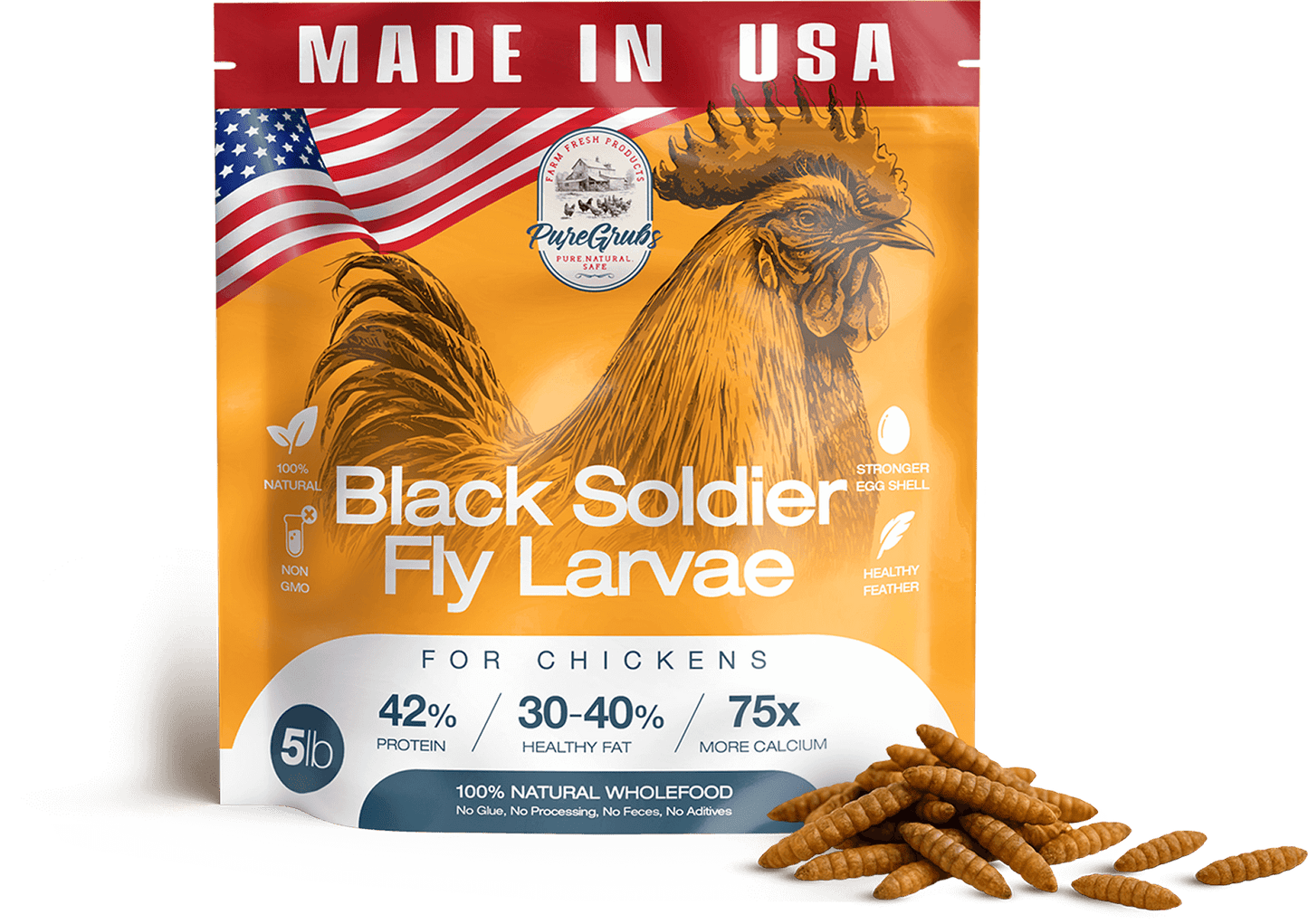 USA Grown Black Soldier Fly Larvae for Chickens - 100% Natural Dried Worms