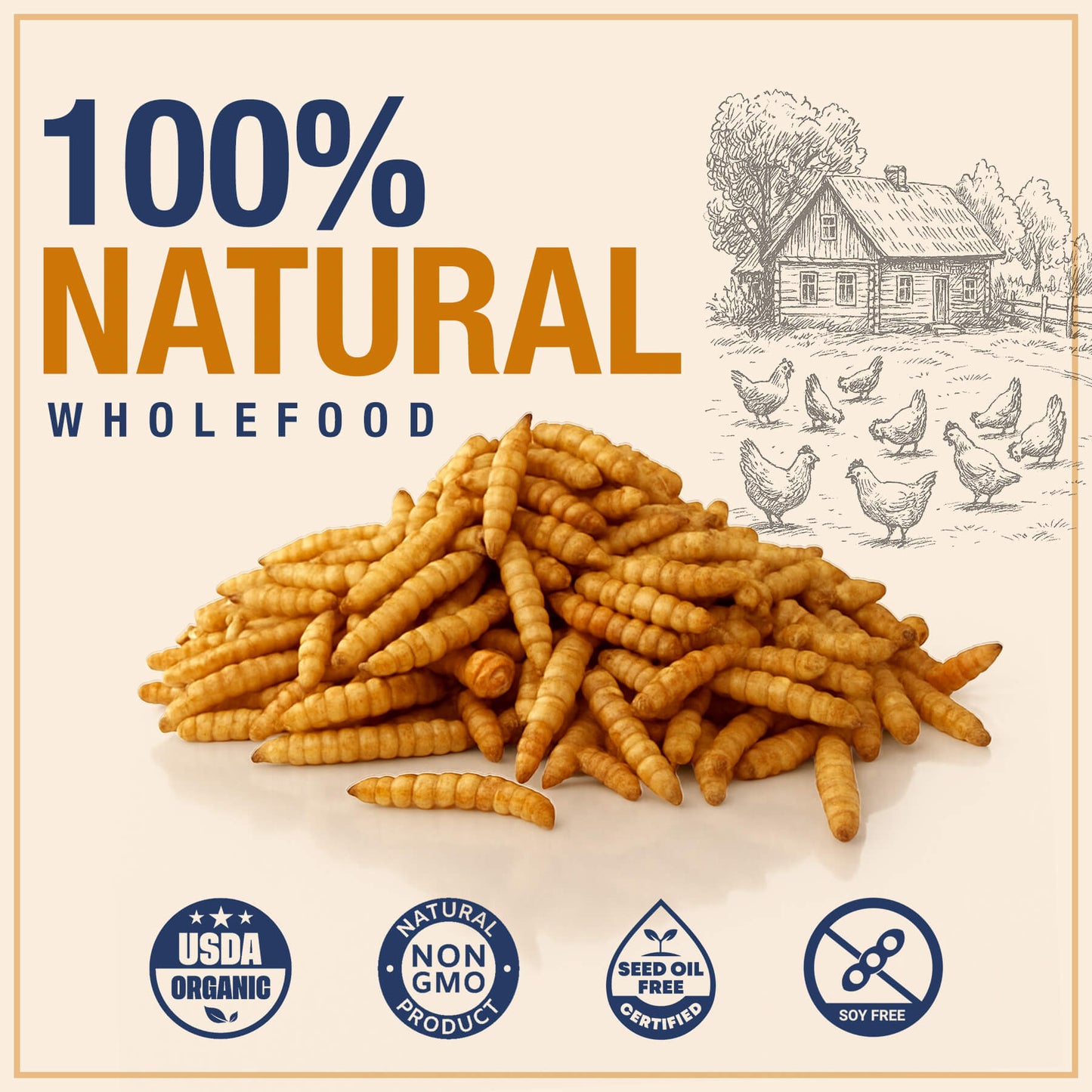 USA Grown Black Soldier Fly Larvae for Chickens - 100% Natural Dried Worms