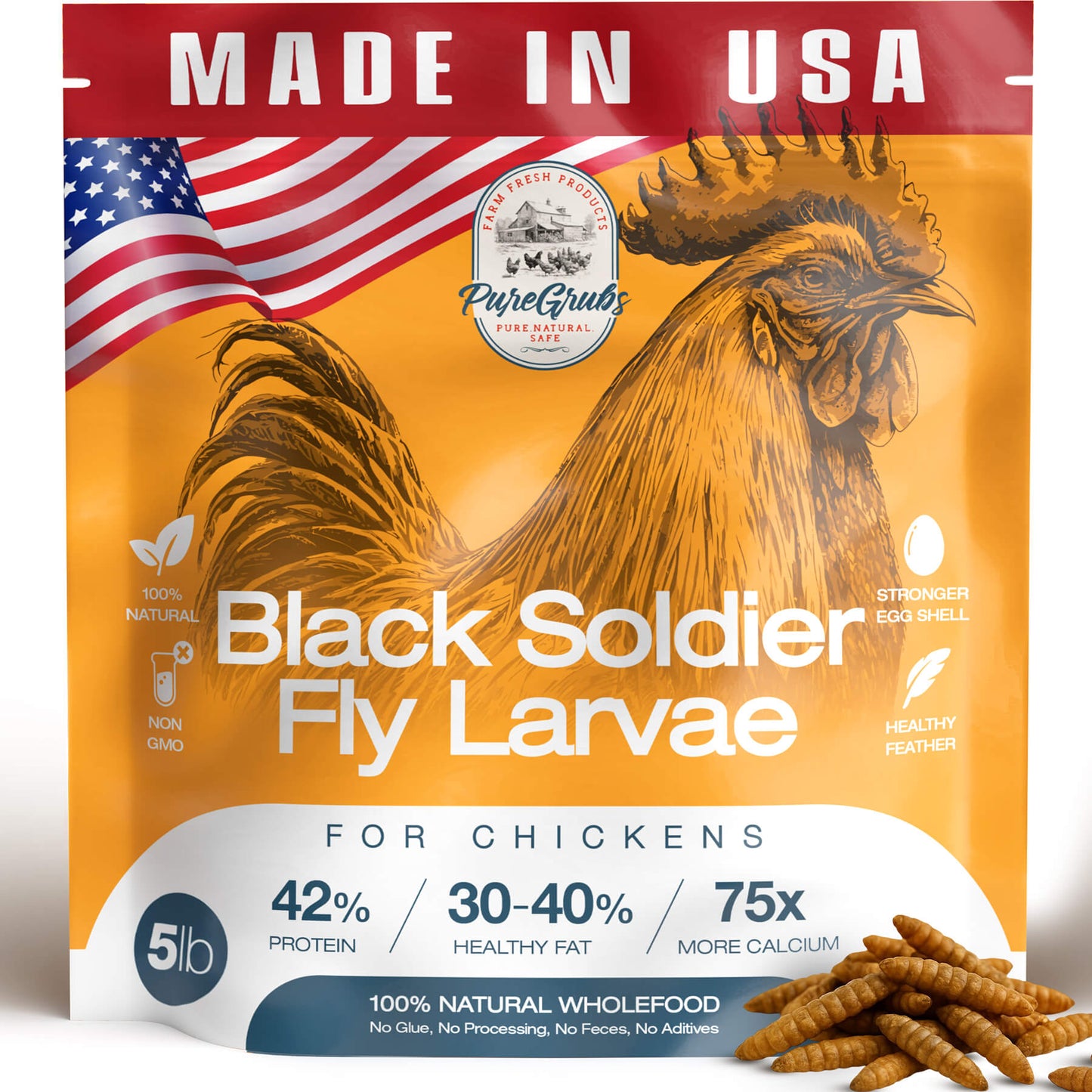 USA Grown Black Soldier Fly Larvae for Chickens - 100% Natural Dried Worms